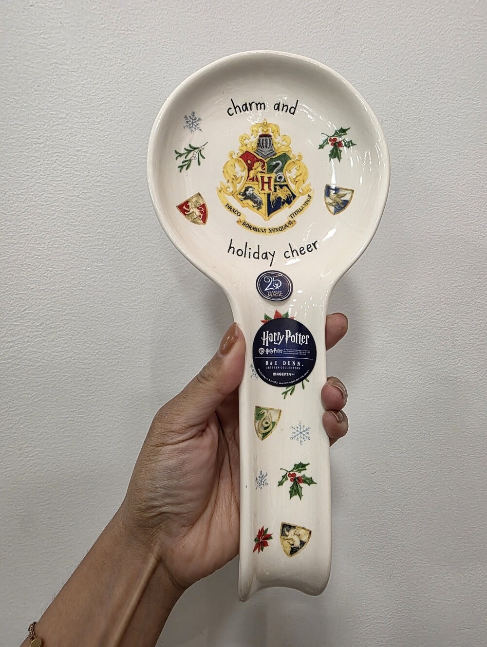 Rae Dunn White Harry Potter Holiday Spoon Rest with Crest Accents